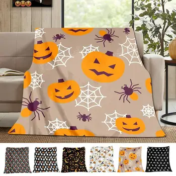 Одеяло на Хэллоуин, теплое уютное мягкое фланелевое покрывало на Хэллоуин, фланелевое одеяло в стиле тыквы, мягкое и уютное покрывало для дивана, покрывало