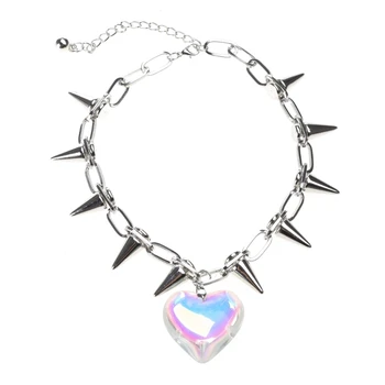 Ожерелье с заклепками в виде сердца, подвеска в виде сердца, цепочка на ключицу, колье для женщин, девочек-подростков, ожерелье Rock Y2k для Хэллоуина, ювелирные изделия