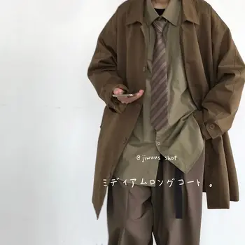 Осенняя ветровка средней длины в стиле ретро в японском стиле, Однобортное Повседневное Свободное уличное пальто, мужская одежда
