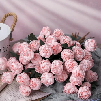 Поролоновая роза Розовый букет искусственных цветов Винтажный тканевый цветок для свадьбы Украшения дома офиса отеля Центральных элементов декора стола