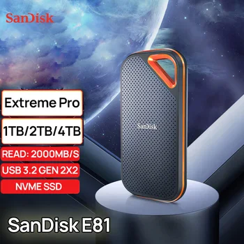 Портативный SSD-накопитель SanDisk E81 4 ТБ 2 ТБ 1 ТБ USB 3.2 Gen 2x2 2000 Мбит/с Type C Портативные Внешние Твердотельные Накопители NVME-Диск для PS5 PC