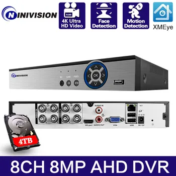 Распознавание лиц XMEye H265 + 8MP 4K 8CH 8-канальный Аудио Гибрид 6 в 1 WIFI TVI CVI NVR AHD CCTV DVR Видеорегистратор видеонаблюдения HD