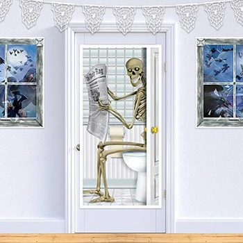 Реквизит для украшения Хэллоуина Скелет Ужасов Американский взрыв Стеклянная дверь Плакат Многоразового использования