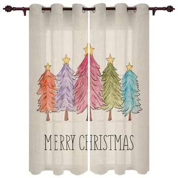 Рождественская Елка, Нарисованные вручную шторы на окна для гостиной, роскошные шторы для спальни, шторы для декора кофейной кухни.