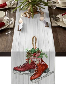 Рождественские коньки с сосновыми иголками, настольная дорожка из дерева, Рождественский декор обеденного стола, льняные скатерти для стола, свадебный декор, скатерть для стола