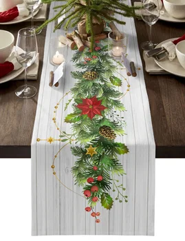 Рождественские хвоинки, листья, настольная дорожка, Рождественский декор обеденного стола, льняные скатерти для стола, свадебный декор, скатерть для стола