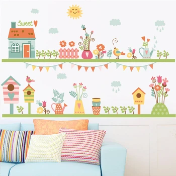 Садовый цветок, забор, наклейка на стену дома, сделай сам, для магазина, офиса, украшения плинтуса, сделай сам, пасторальный настенный художественный плакат, наклейки из ПВХ