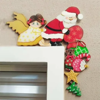 Санта-Клаус Ангел Лось Рождественское украшение Дверной рамы Деревянное Рождественское украшение угла двери С Рождеством Декор дома С Новым Годом