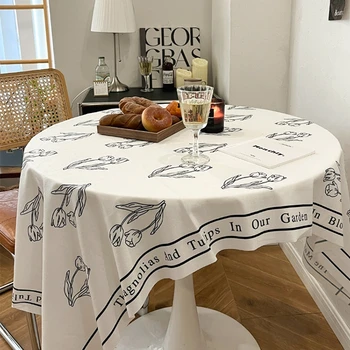 Современная черно-белая водонепроницаемая скатерть с рисунком тюльпана, Прямоугольное покрытие стола, обеденный журнальный столик, коврик для кухни, гостиной