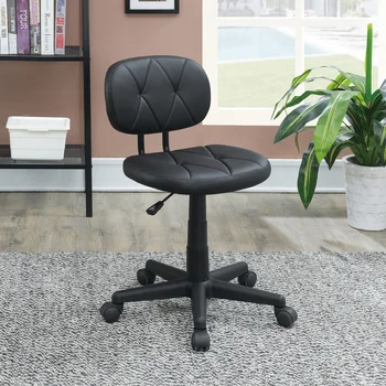 Современное офисное кресло из искусственной кожи с черным ворсом, Регулируемое мягкое кресло с низкой спинкой, рабочее кресло из дышащей черной сетки