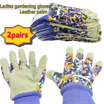 Средний размер - 2 пары женских кожаных перчаток из натуральной кожи, защищенных от шипов, легкие рабочие перчатки, подарки для садоводов для женщин
