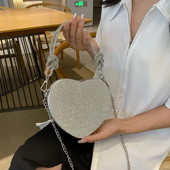 Сумка Love Diamond Box, сумка для ужина ручной работы, водный бриллиантовый узел, персиковое сердечко, цепочка для мобильного телефона, сумка через плечо подмышками
