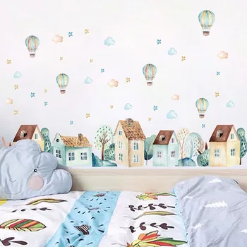 Съемные наклейки на стену с милыми животными на воздушном шаре для детской комнаты, декор детской комнаты, Украшение дома, наклейки на стены, рисунки животных, Фрески