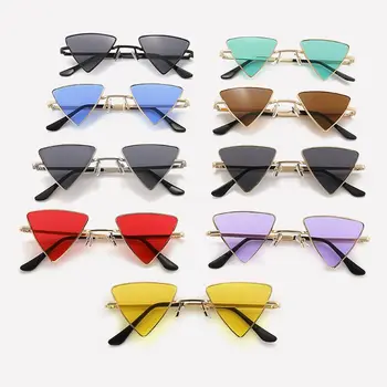 Треугольные маленькие солнцезащитные очки в стиле хиппи в металлической оправе в стиле ретро, солнцезащитные очки с разноцветными линзами Для женщин и мужчин в стиле панк