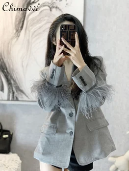 Уличный Блейзер, Женская мода в корейском стиле, высококачественные куртки в стиле ретро в британском стиле, Осень 2023, Новое темпераментное пальто с длинным рукавом