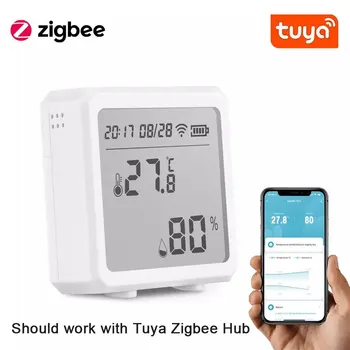 Умный датчик температуры и влажности Tuya Zigbee с цифровым дисплеем, беспроводной термометр, работающий с Alexa Google