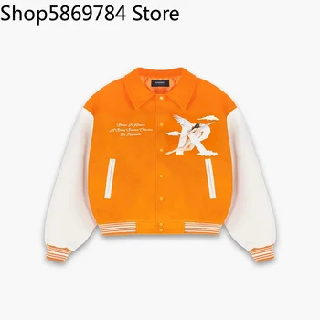 Университетская оранжевая бейсбольная куртка STORMS IN HEAVEN, кожаное пальто, мужская осенне-зимняя куртка