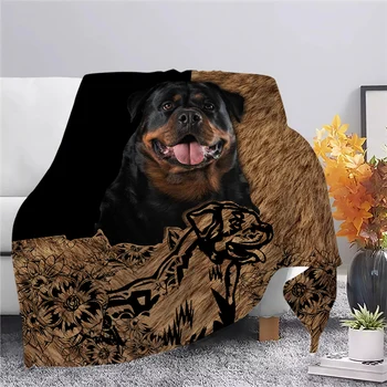 Фланелевые одеяла для ротвейлера, Шерсть собаки, Цветы, плюшевое одеяло с 3D-принтом для сна на диване, портативная прямая поставка