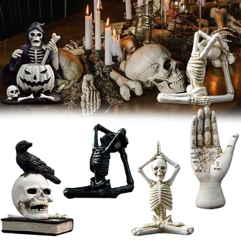 Хэллоуин, вечеринка, Скульптуры из черепа, Йога, Готические статуи для украшения дома, декор комнаты, Ужасные фигурки человеческого скелета, Голова