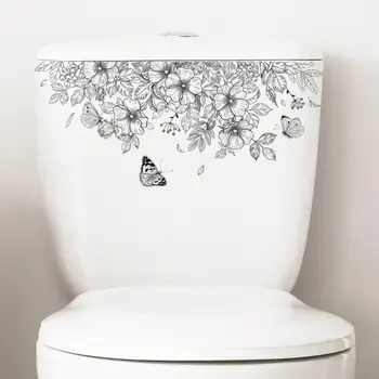 Цветок Бабочки Наклейка на туалет Цветок Бабочки Наклейка на стену Водонепроницаемый ПВХ Украшение стен ванной Комнаты Наклейка Бабочки Цветок