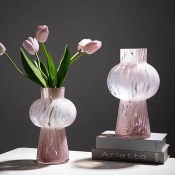 Чистая красная светлая Роскошная розовая ваза, неправильная стеклянная ваза для цветов, Усовершенствованная культура воды, стол для украшения искусственными цветами.